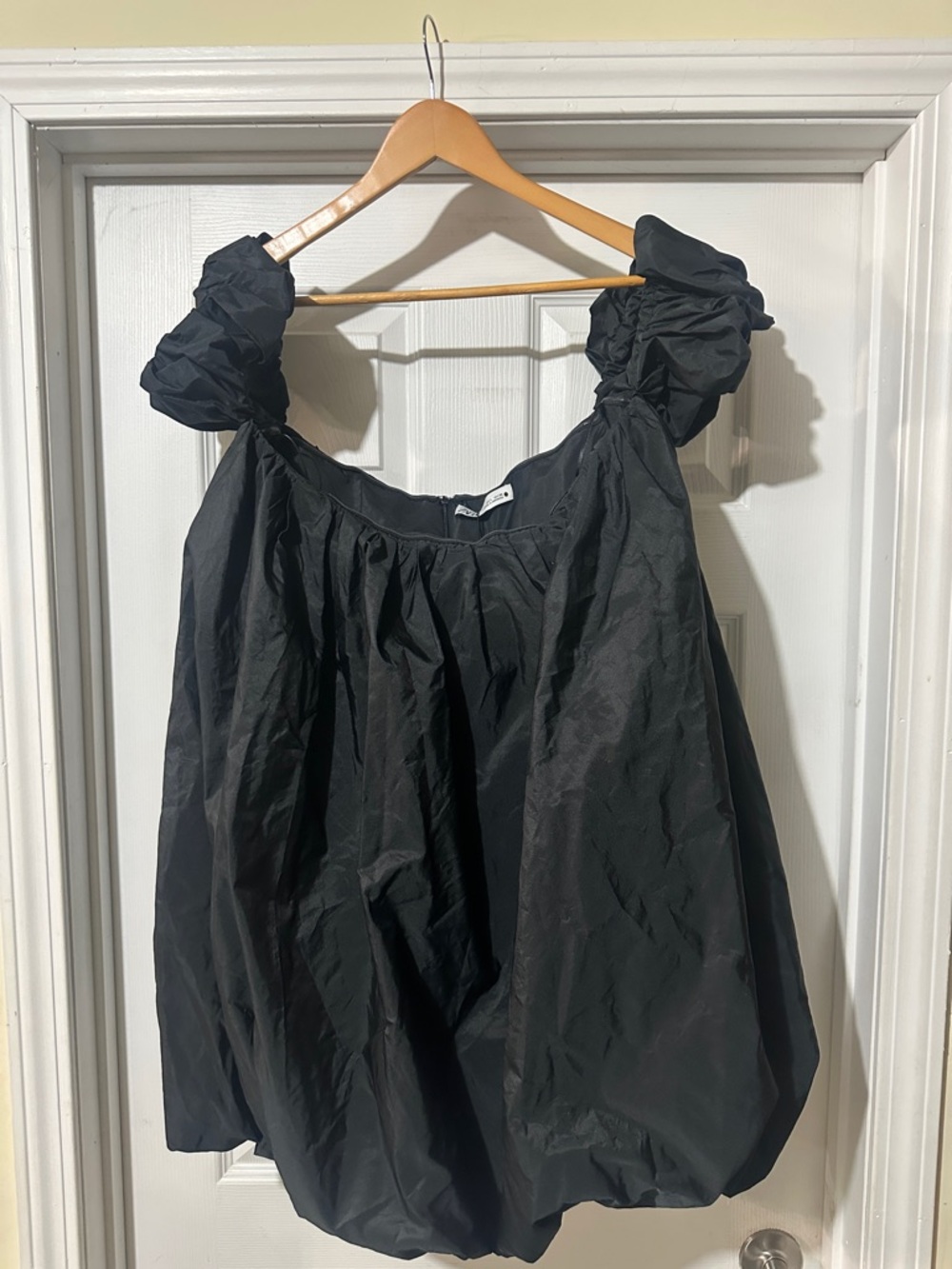 Zara Black Puff-Sleeve Bubble Mini Dress